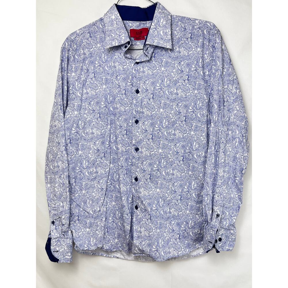 Elie Balleh Men Paisley Print Button Up Shirt 17/17.5 XL Long Sleeve Modern Fit